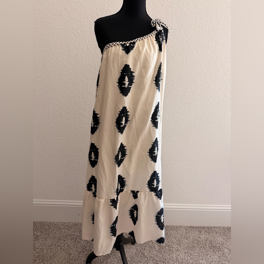 Asymmetrical One-Shoulder Ikat Print Midi Dress | Boho Chic